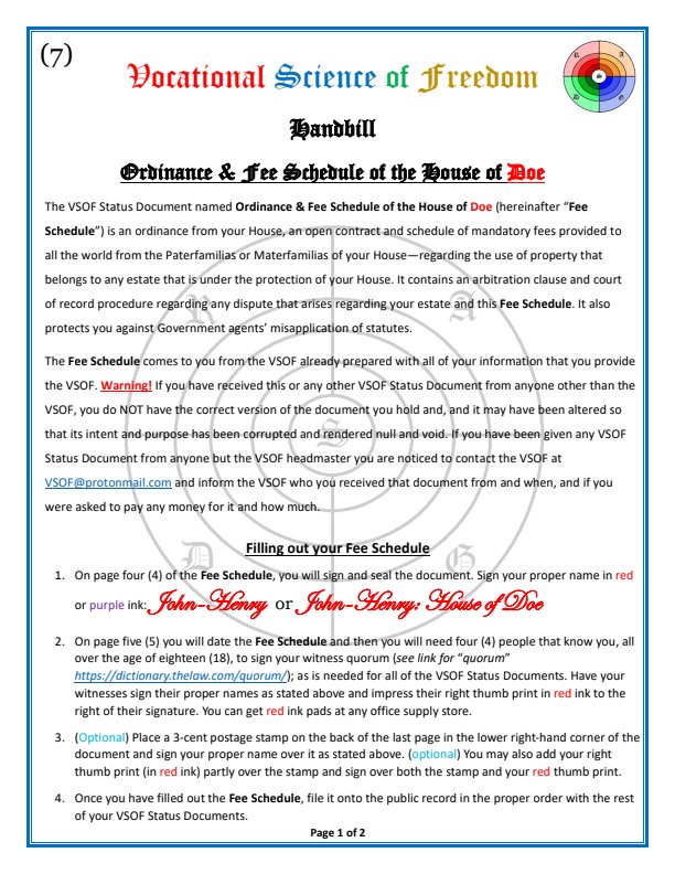 Preview image for 2. vsof prices - hand bills - instructions regarding the status docs